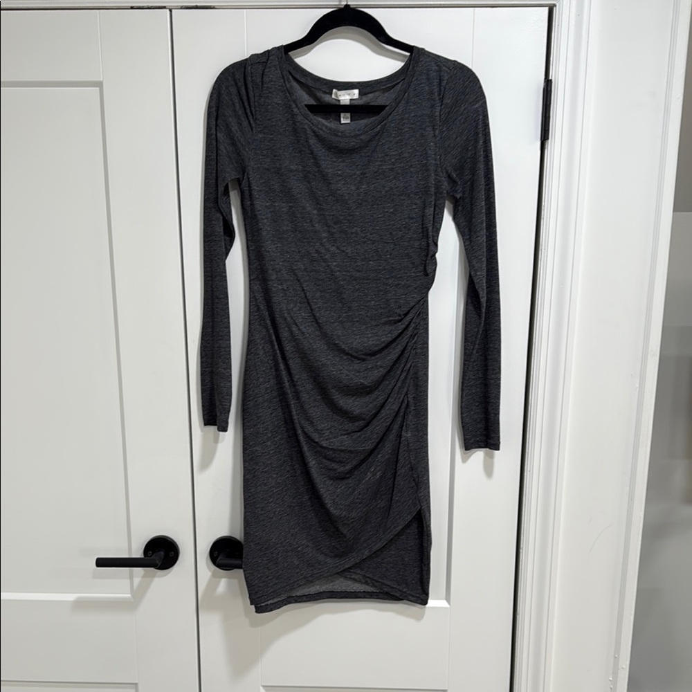 Leith Black Ruched Asymmetrical Sheath Dress